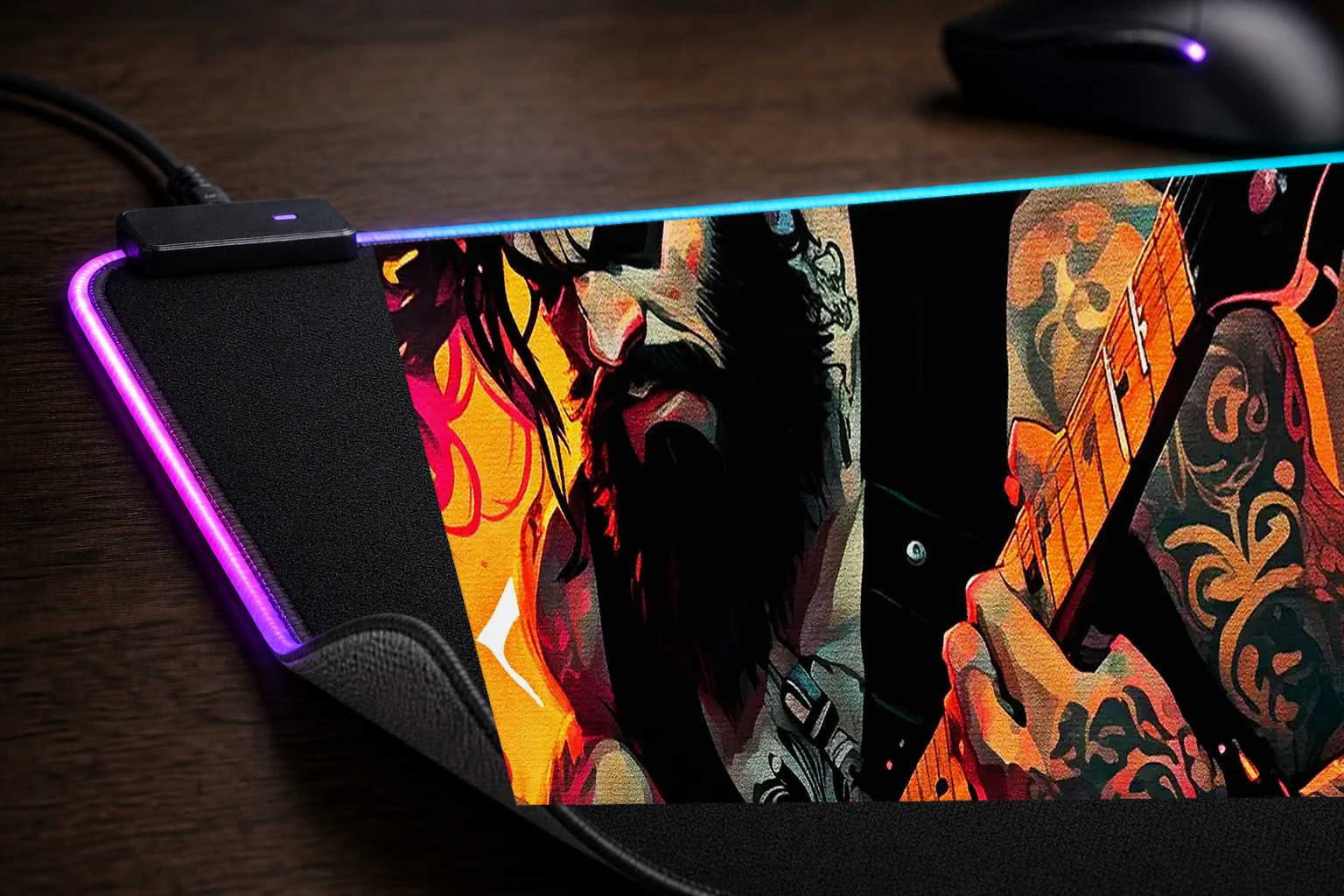 Rocker Guitar RGB Desk Mat controller and material detail