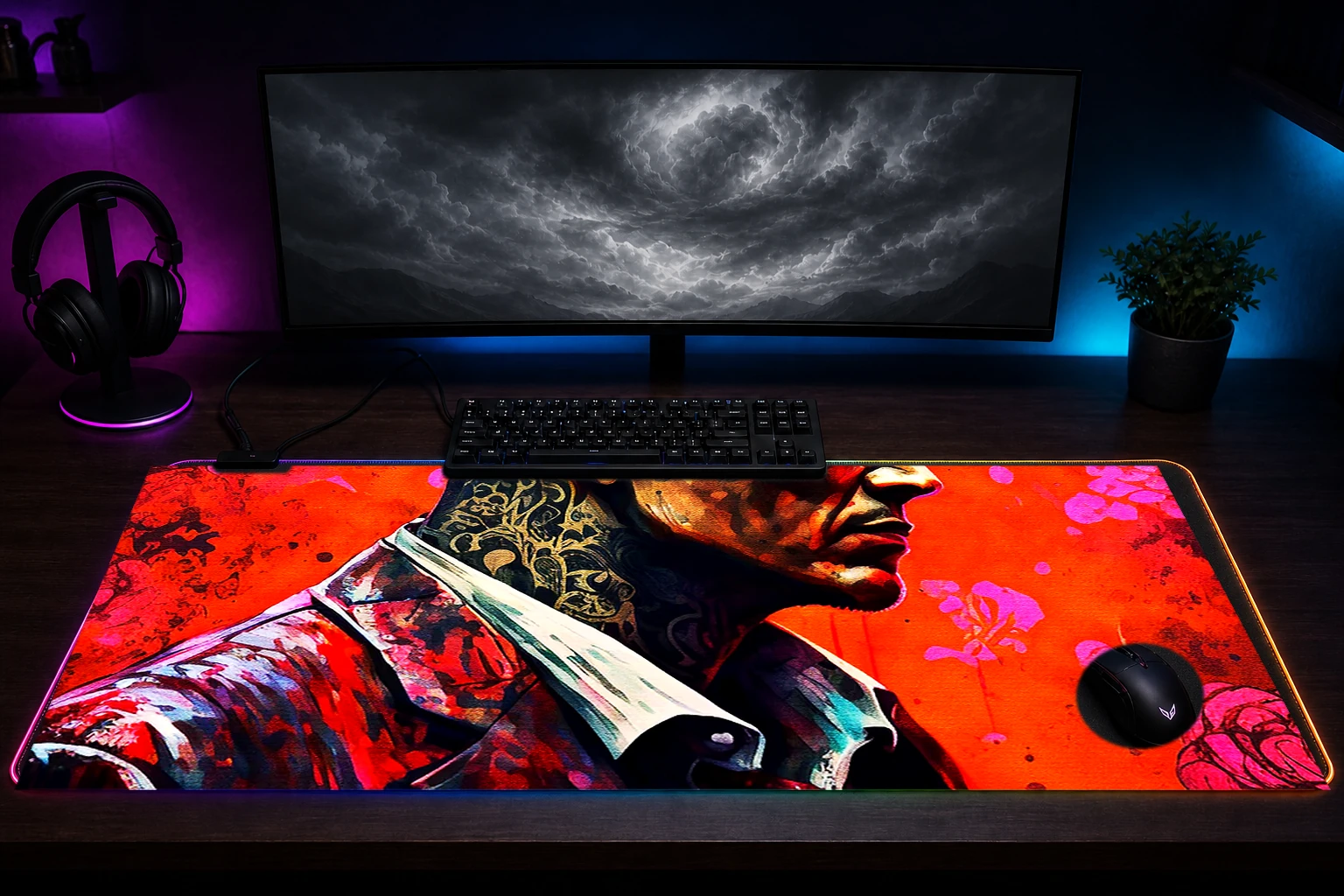 Paint Boss Japan RGB Desk Mat immersive setup scene