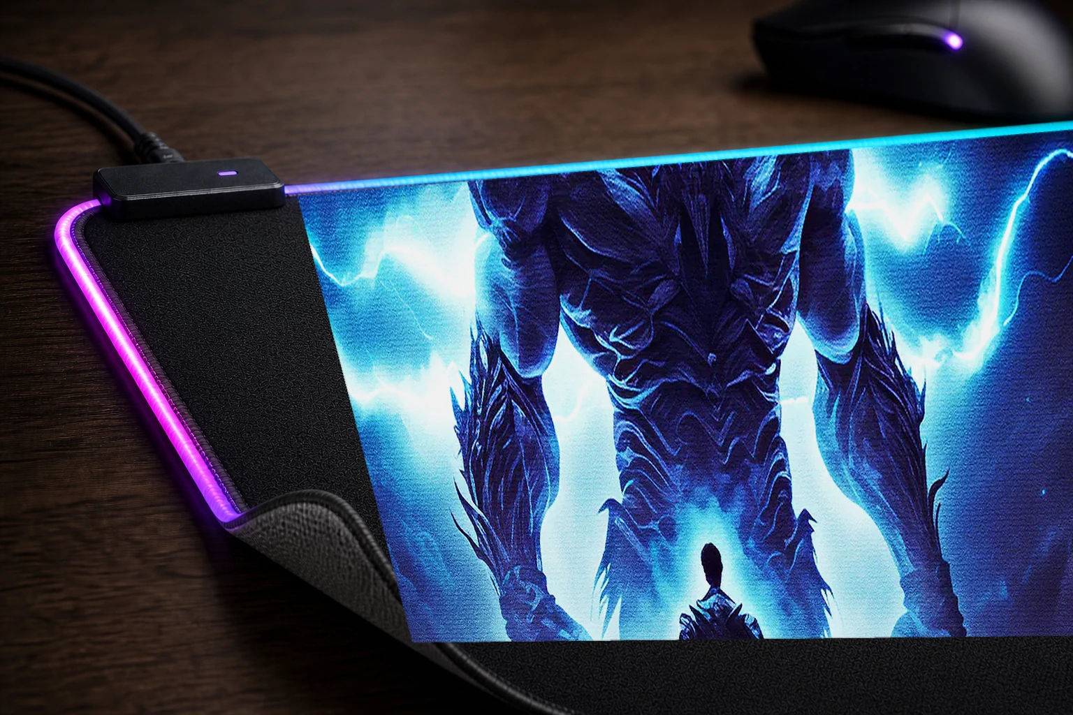 Lightning Monsters RGB Desk Mat controller and material detail