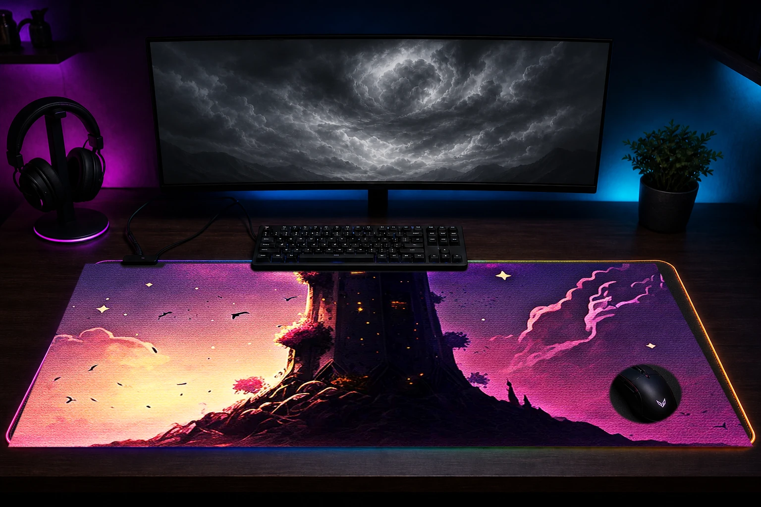 Paint Lighthouse RGB Desk Mat immersive setup scene