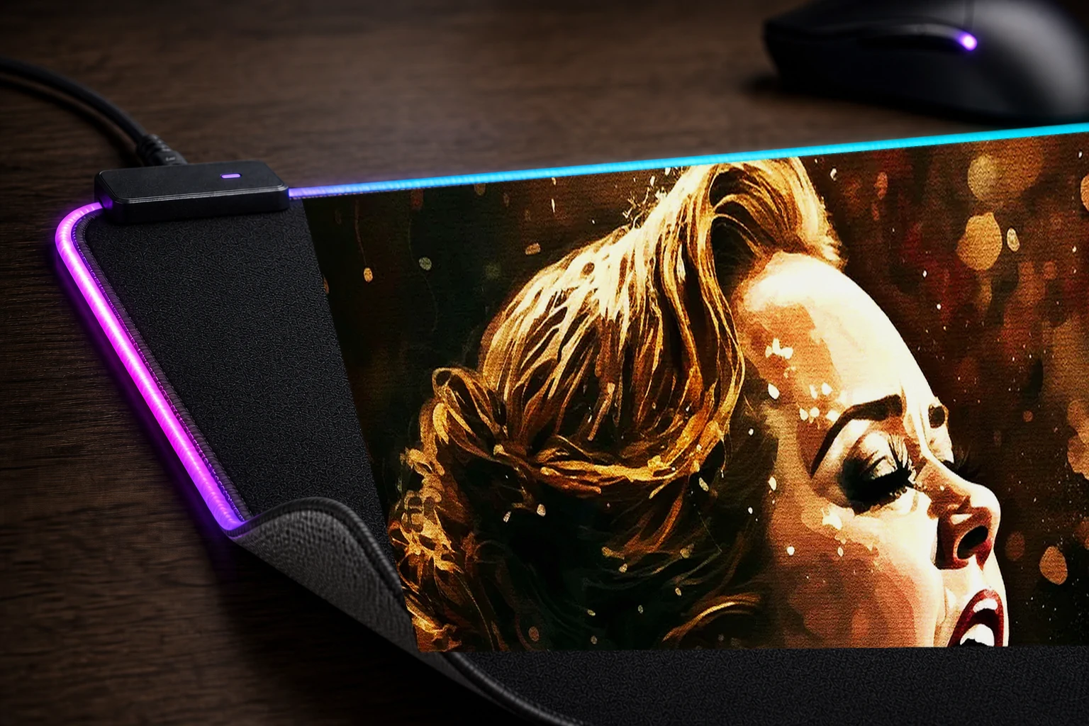 Splatter Singing RGB Desk Mat controller and material detail