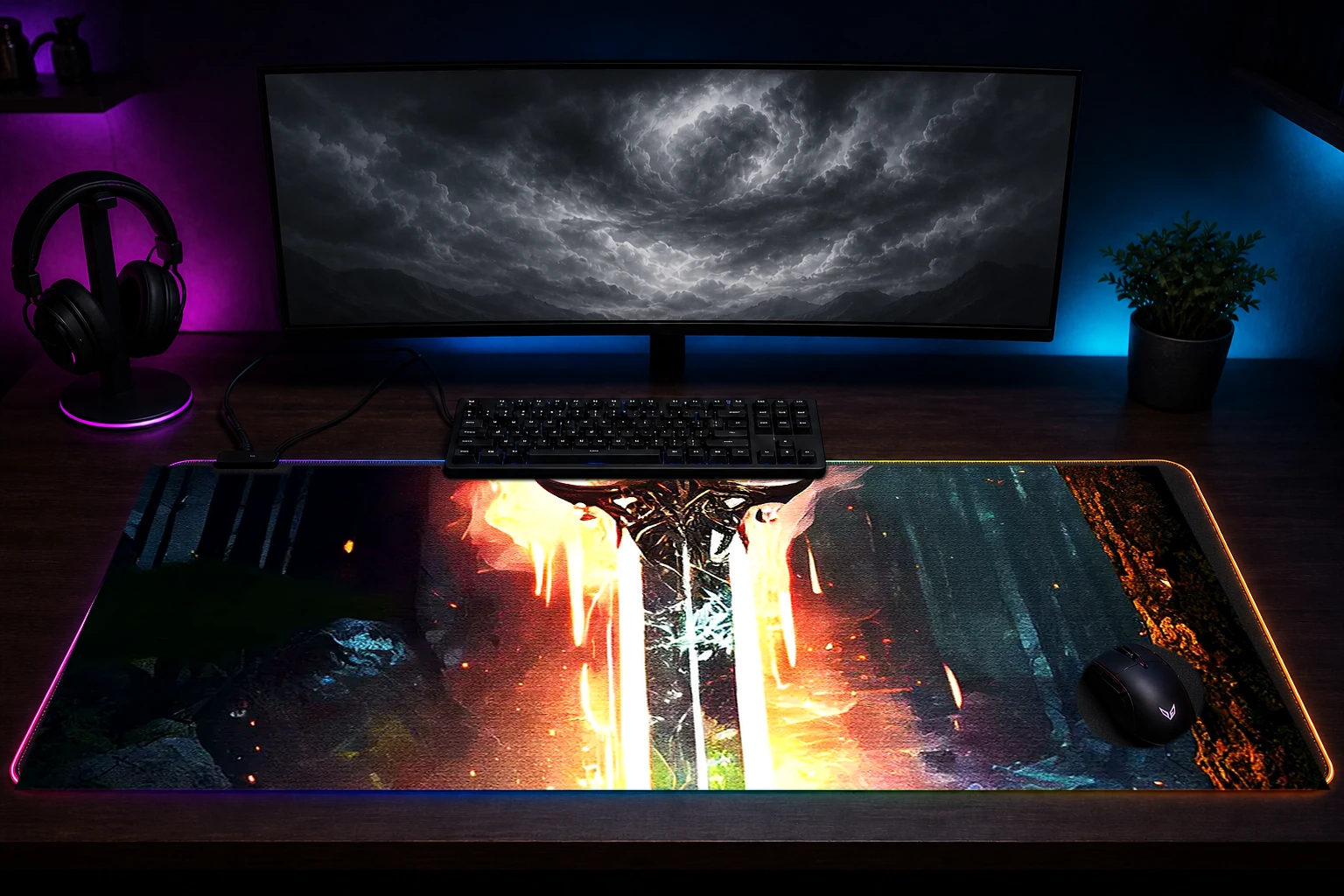 Paint Sword Legend RGB Desk Mat immersive setup scene