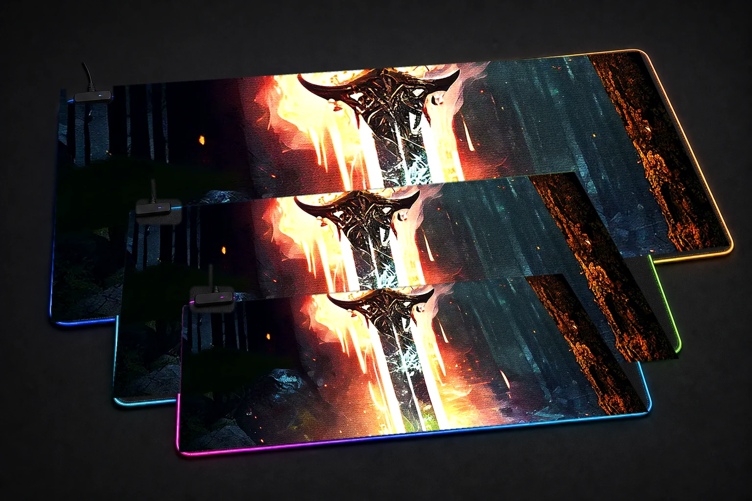 Paint Sword Legend RGB Desk Mat three-size comparison
