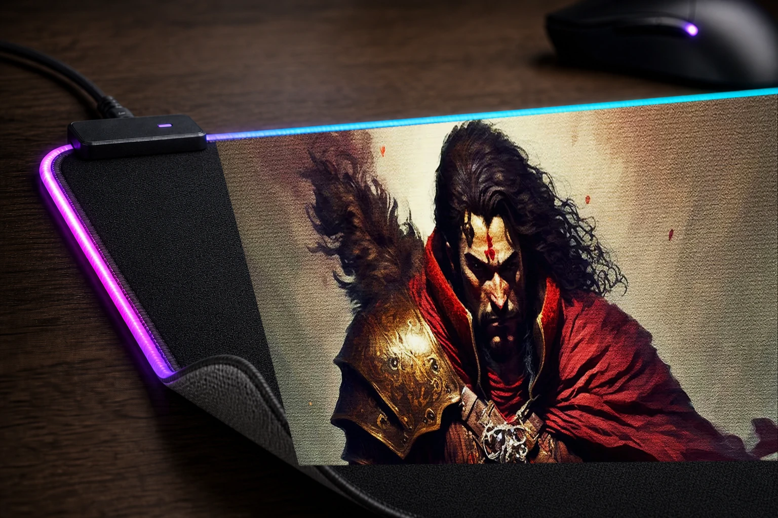 King Swordsman RGB Desk Mat controller and material detail