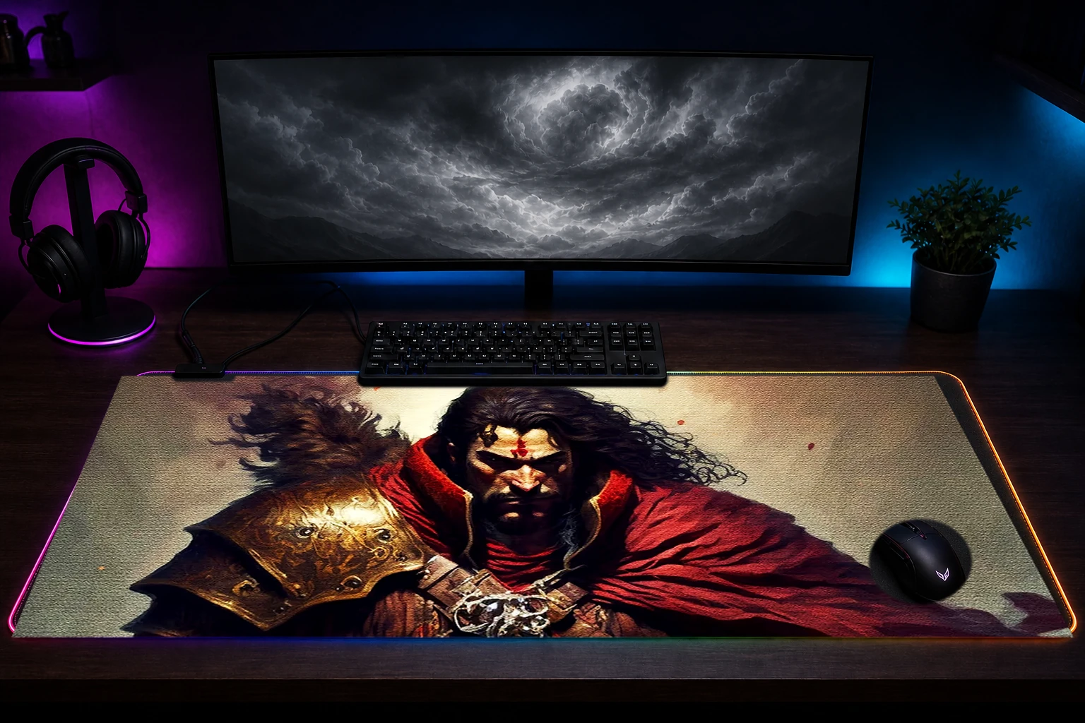 King Swordsman RGB Desk Mat immersive setup scene