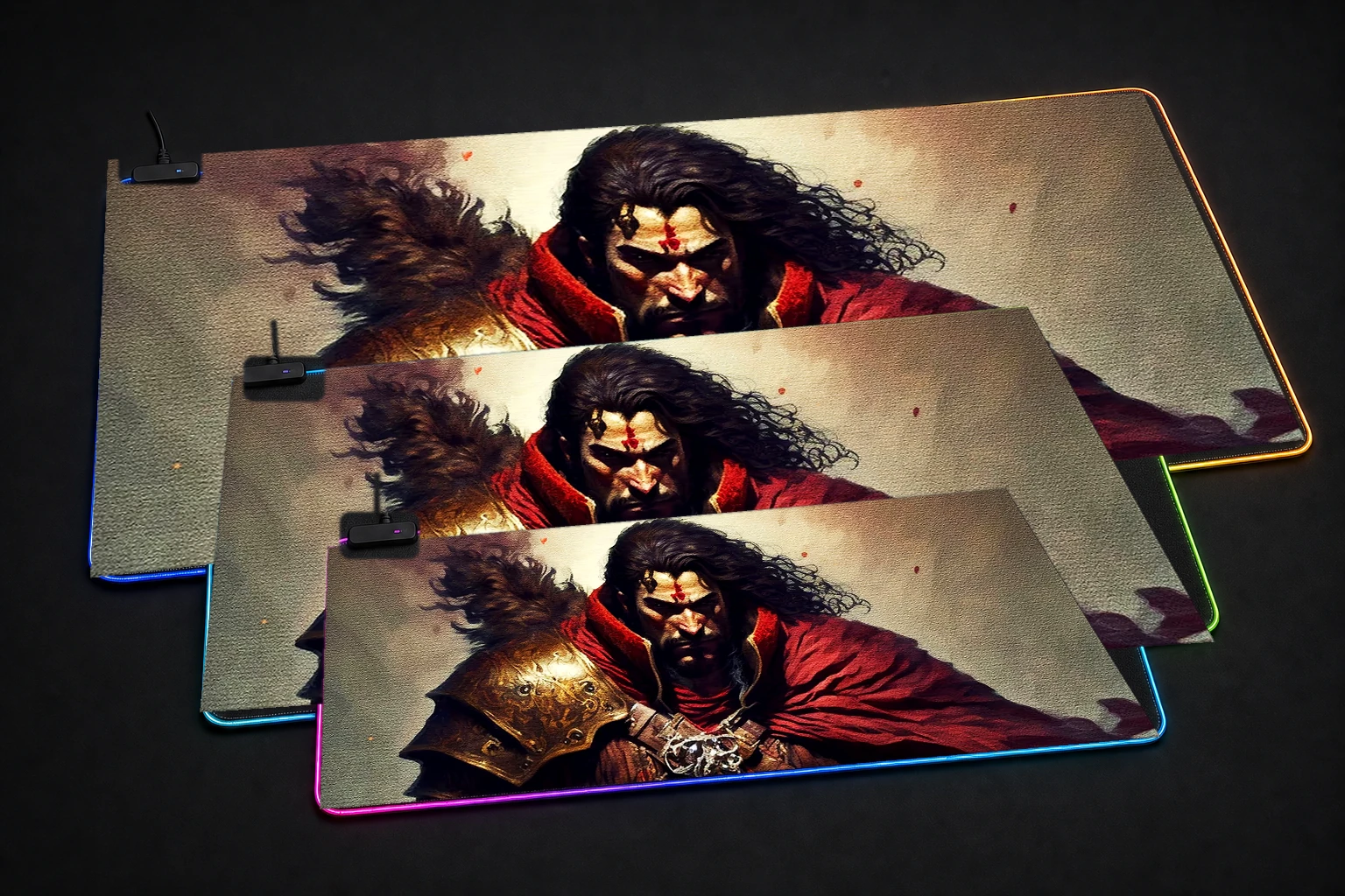 King Swordsman RGB Desk Mat three-size comparison