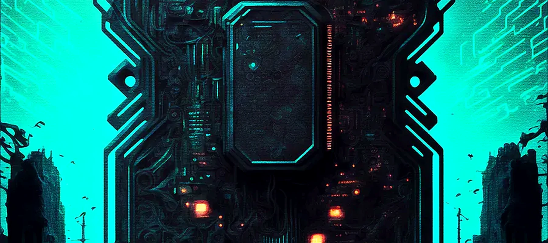 Necropolis city RGB Desk Mat full-width design preview
