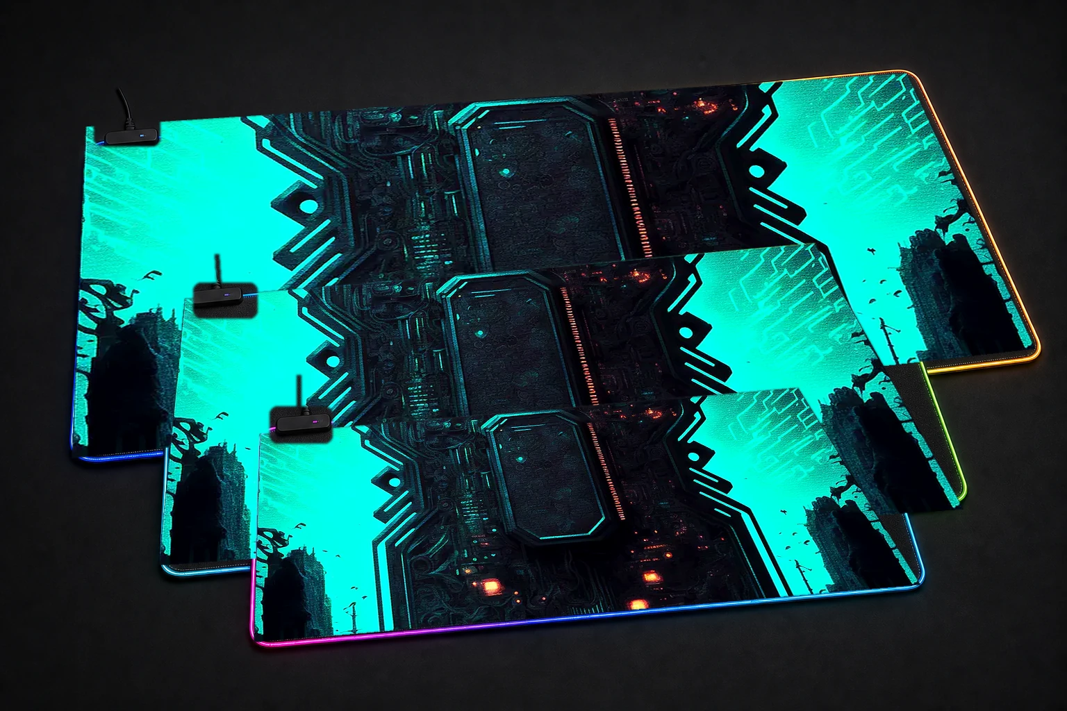 Necropolis city RGB Desk Mat three-size comparison