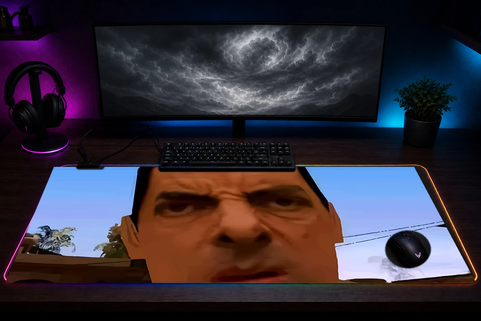 WTH RGB Desk Mat immersive setup scene