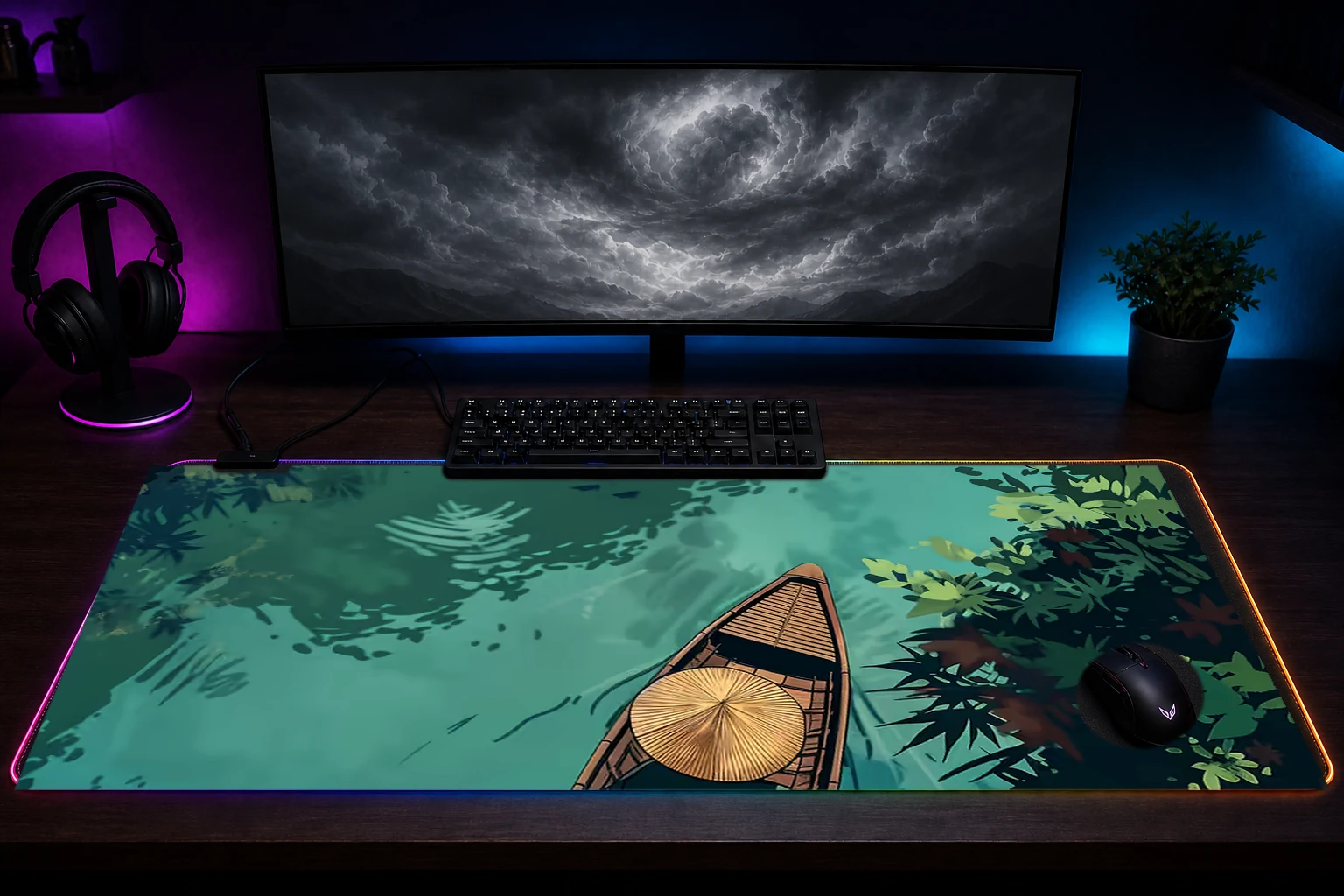 Vietnam River Journey RGB Desk Mat immersive setup scene