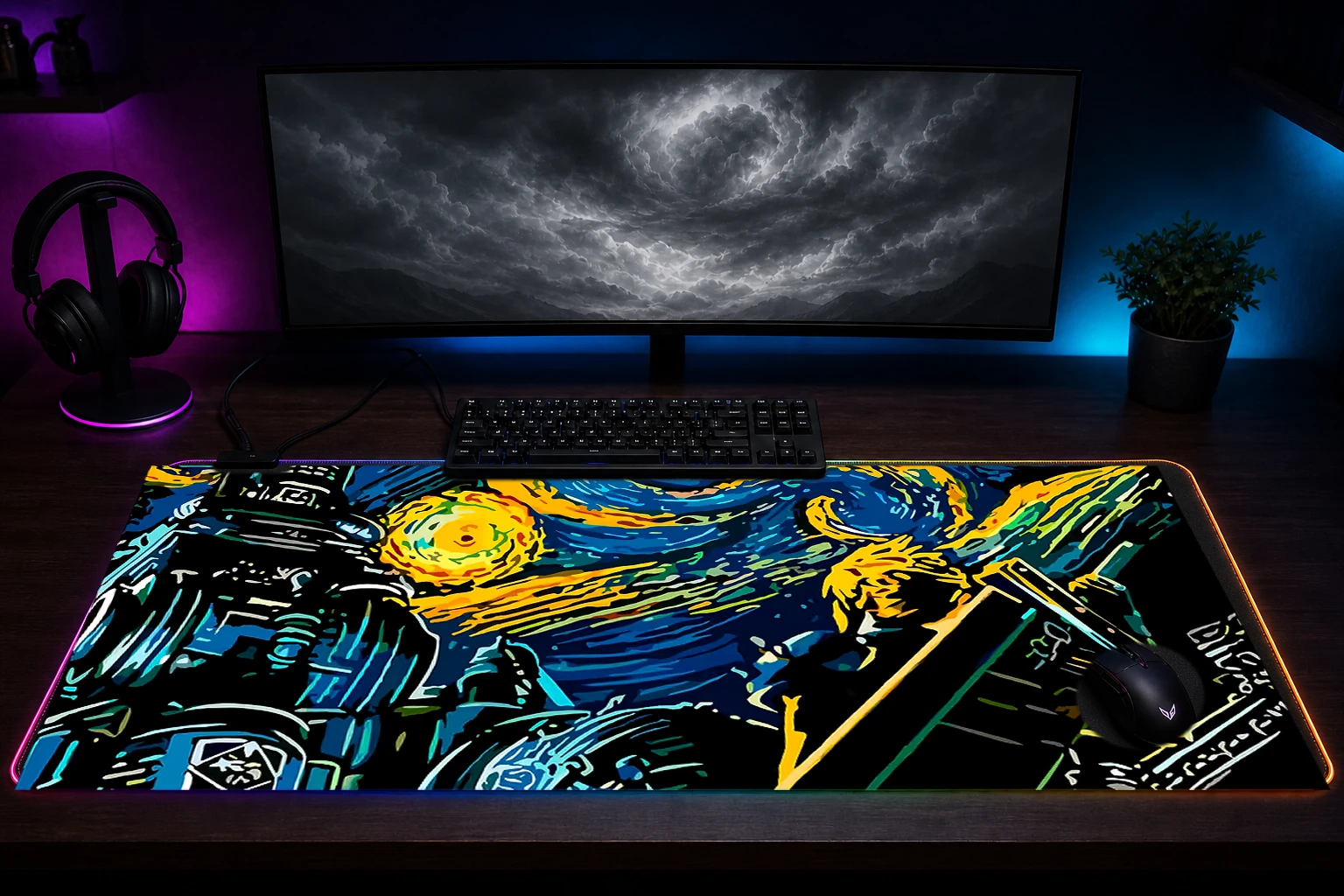 Cloud Fantasy RGB Desk Mat immersive setup scene