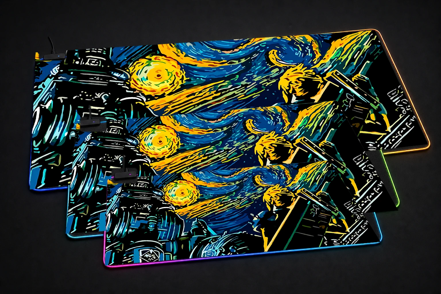 Cloud Fantasy RGB Desk Mat three-size comparison