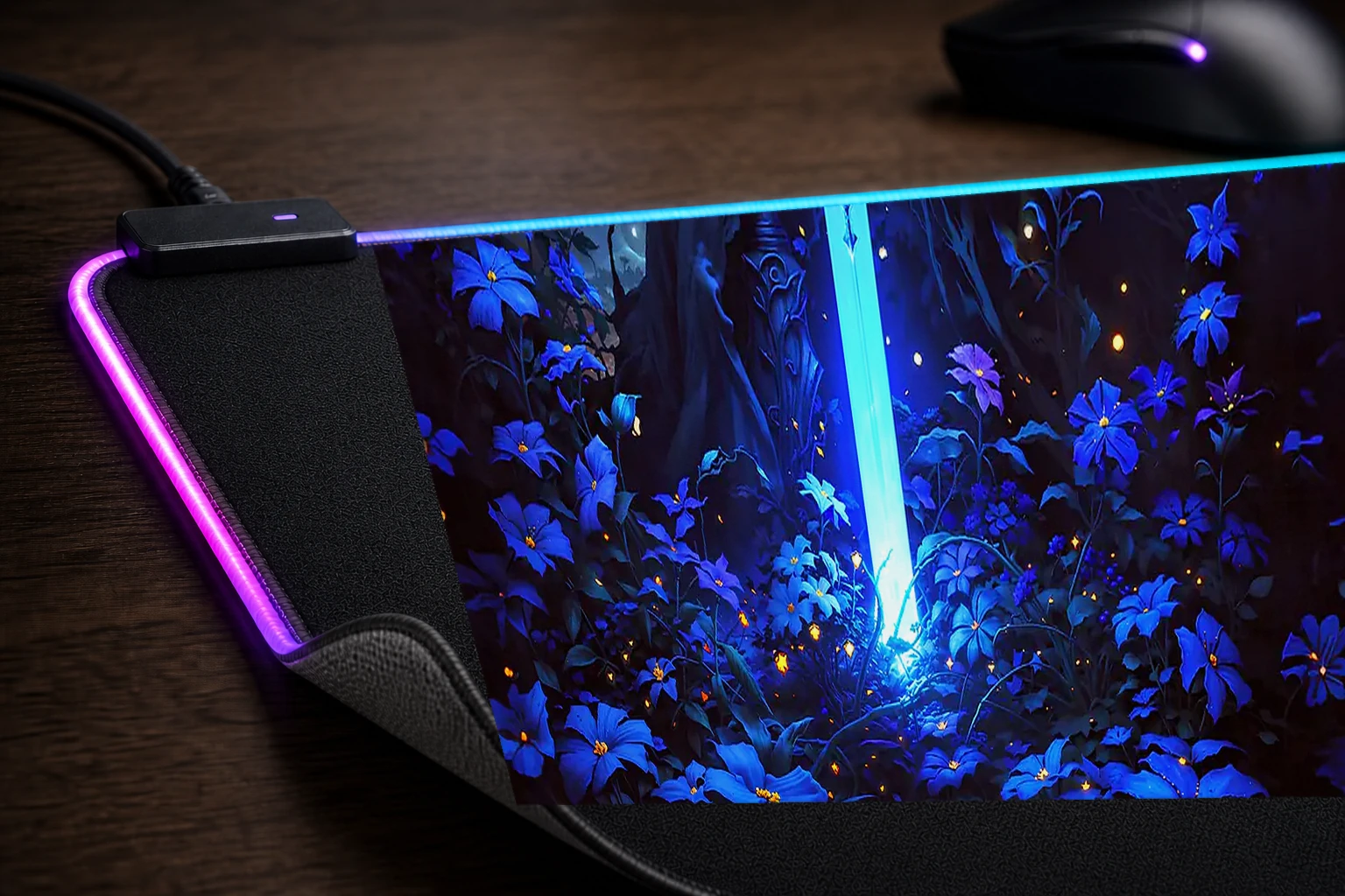 Knight with Blue Sword RGB Desk Mat controller and material detail
