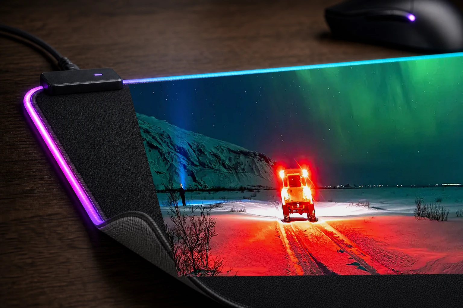 iceline with car aurora RGB Desk Mat controller and material detail