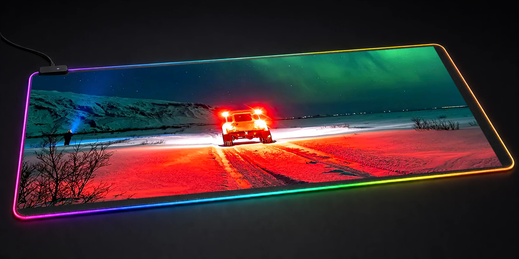 iceline with car aurora RGB Desk Mat RGB desk mat