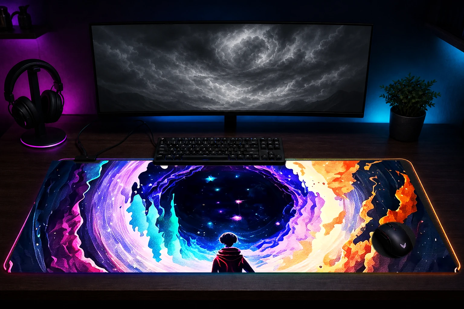 Portal cosmic space RGB Desk Mat immersive setup scene