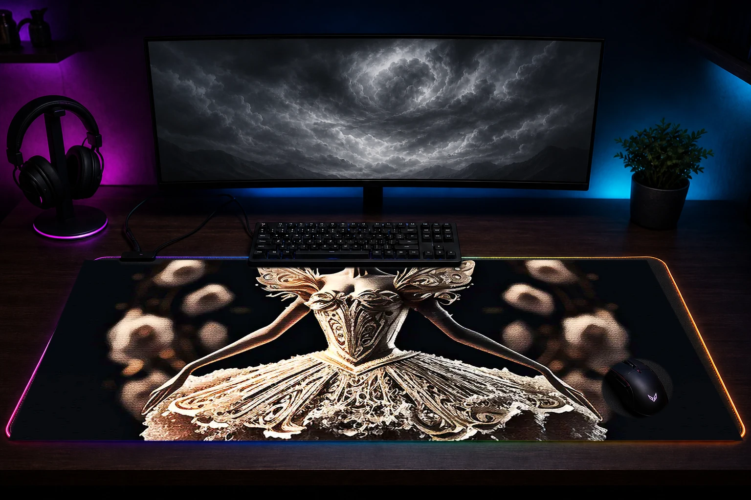 Dancing body illustration RGB Desk Mat immersive setup scene