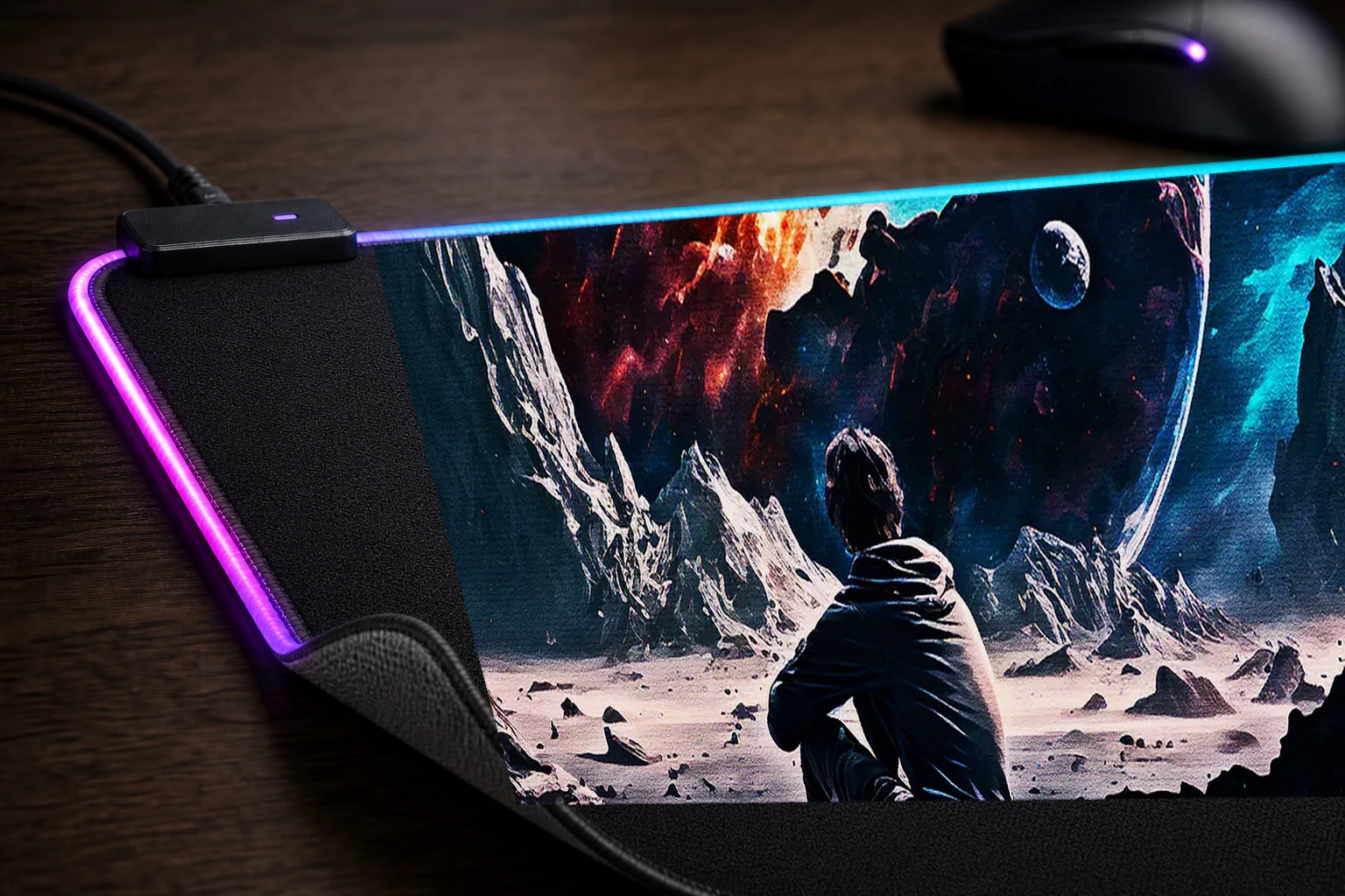 Watching cosmos RGB Desk Mat controller and material detail