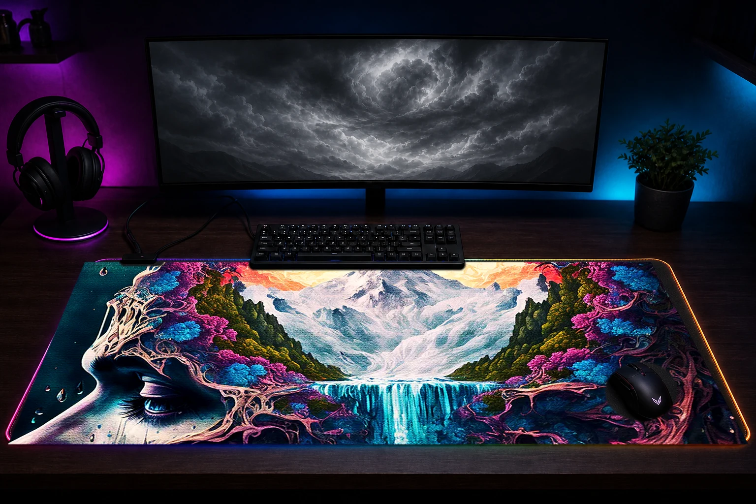 Dream the brain RGB Desk Mat immersive setup scene