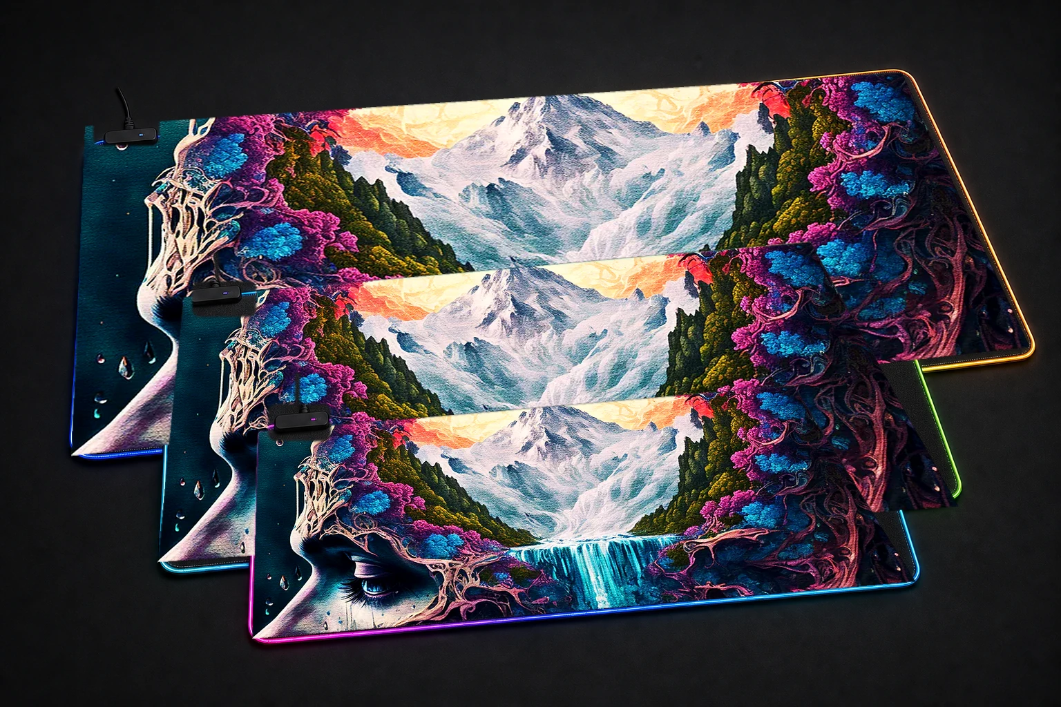 Dream the brain RGB Desk Mat three-size comparison