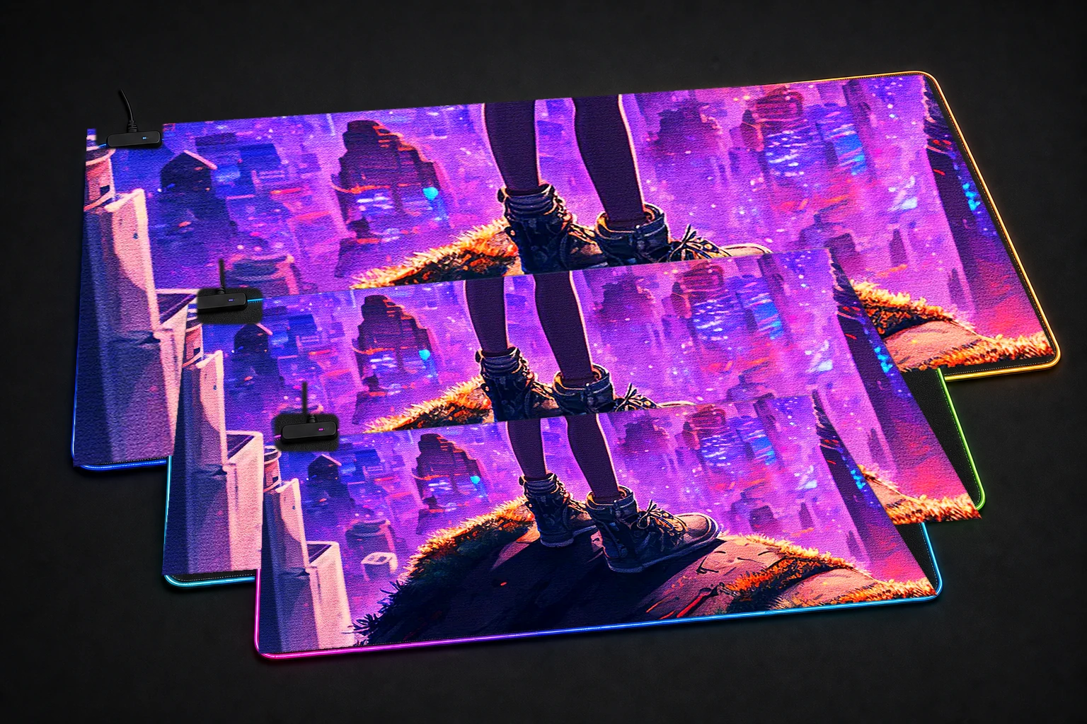 High On Life RGB Desk Mat three-size comparison