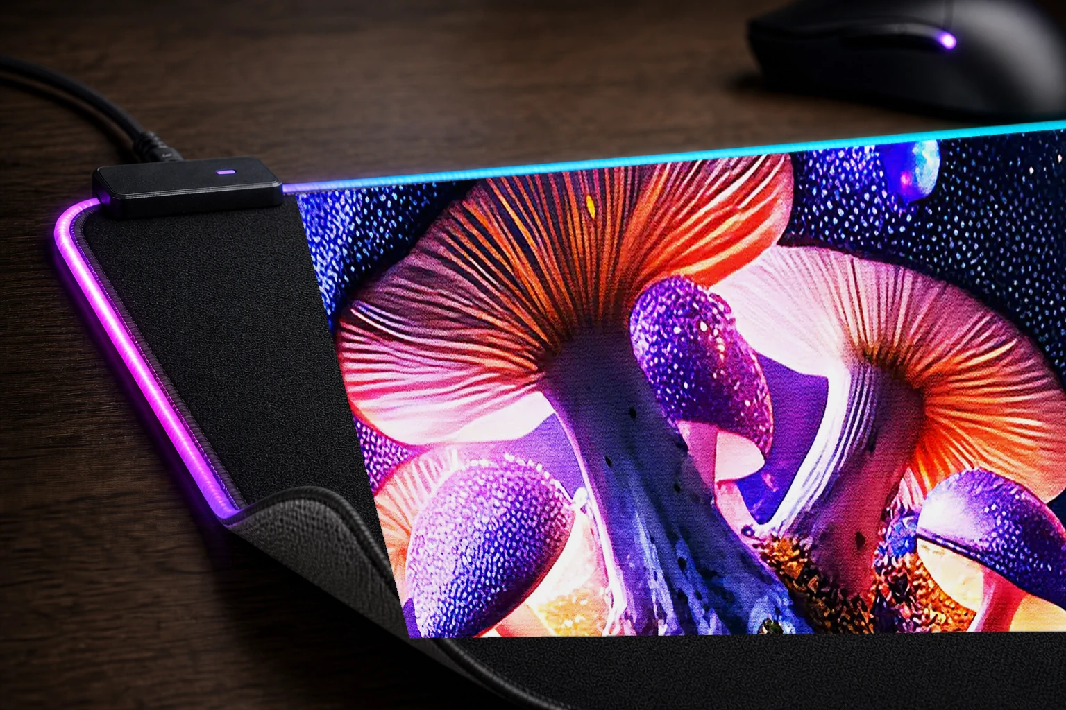 Forest Mushroom RGB Desk Mat controller and material detail