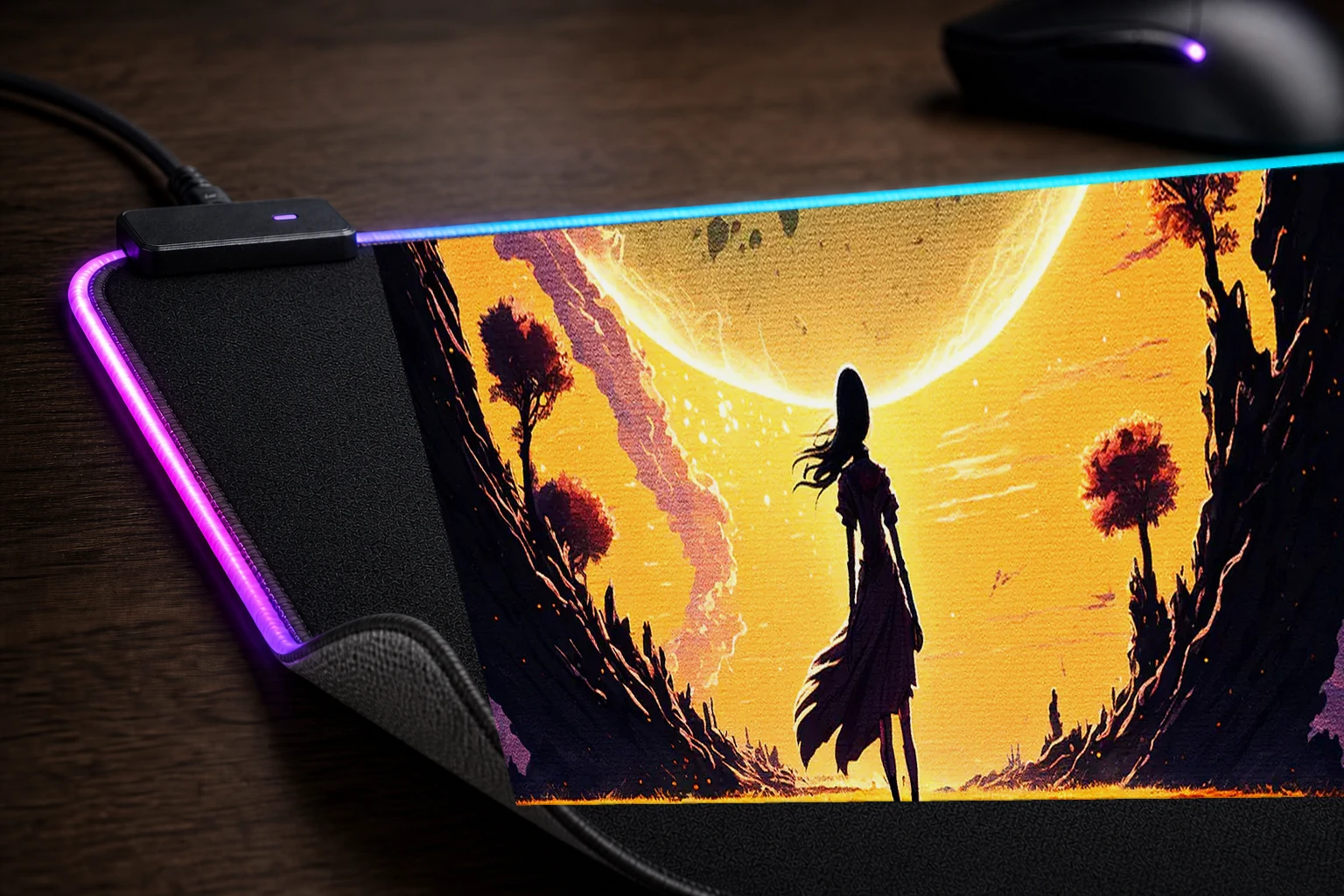 Beautiful existence RGB Desk Mat controller and material detail