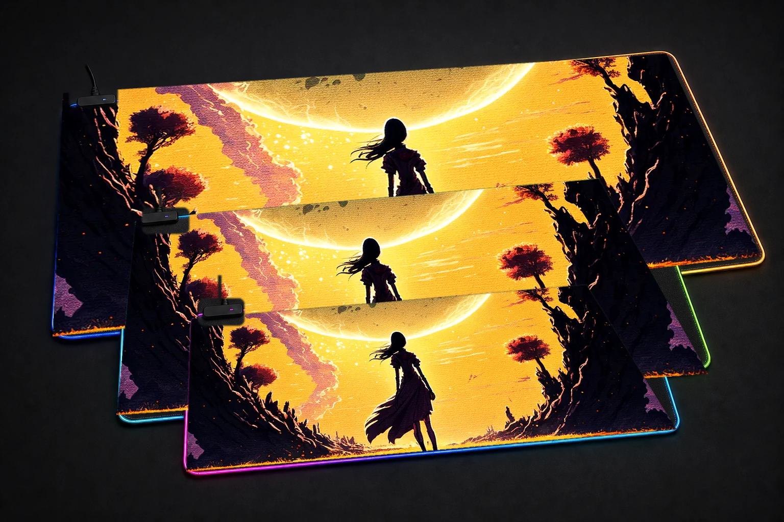 Beautiful existence RGB Desk Mat three-size comparison