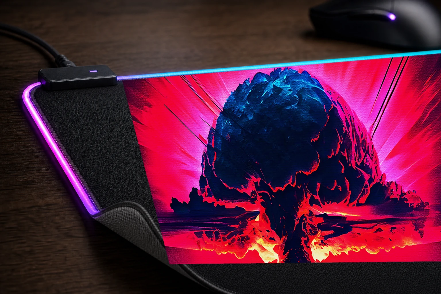 Nuclear Bomb Illustration RGB Desk Mat controller and material detail