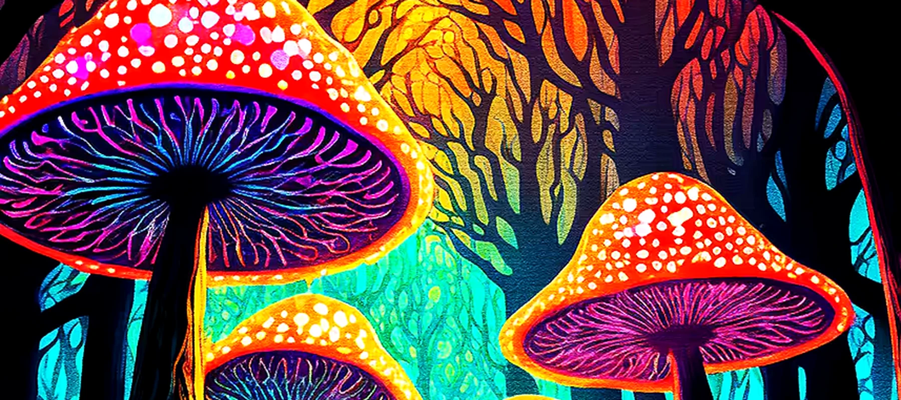 Mushroom Forest RGB Desk Mat full-width design preview