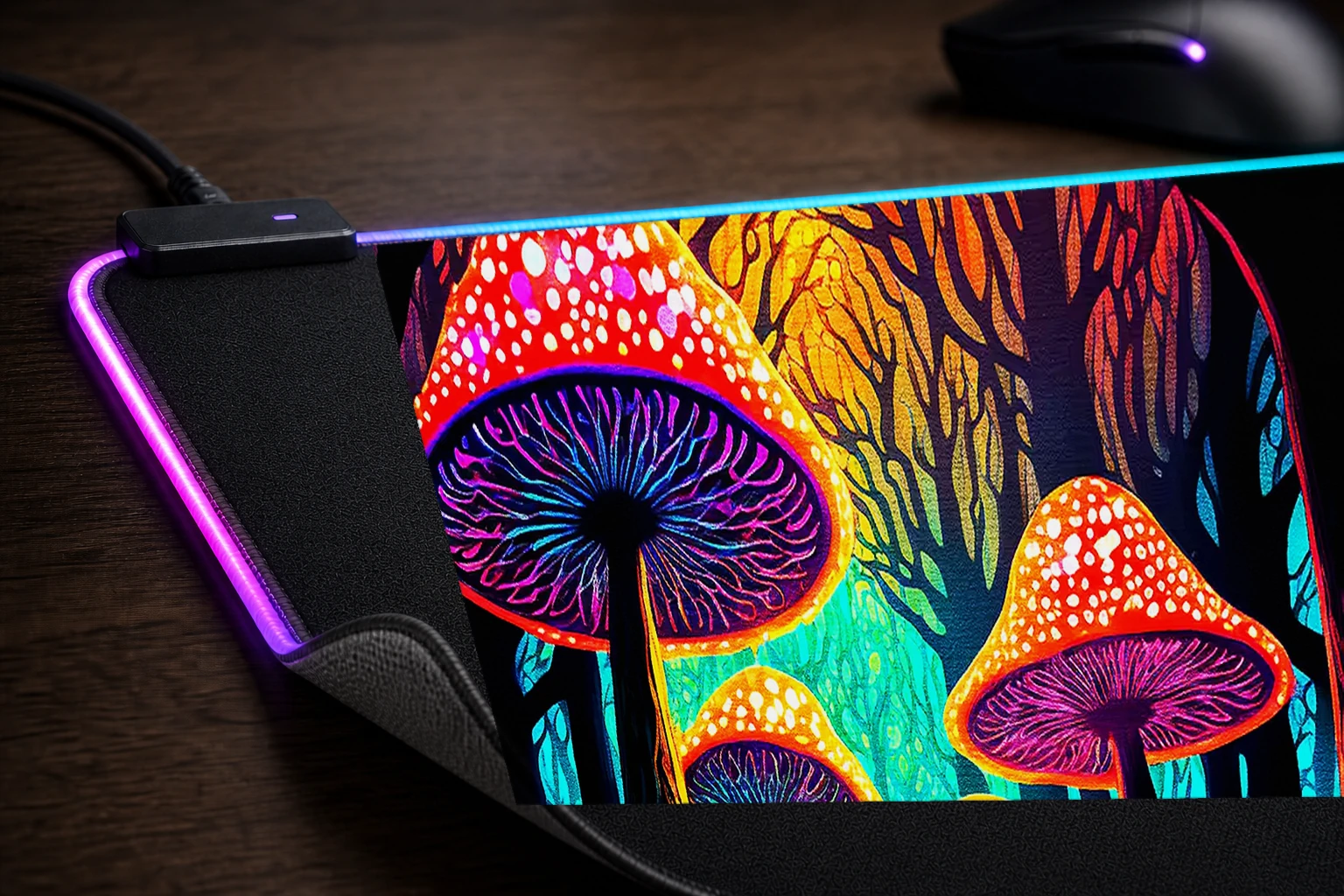 Mushroom Forest RGB Desk Mat controller and material detail