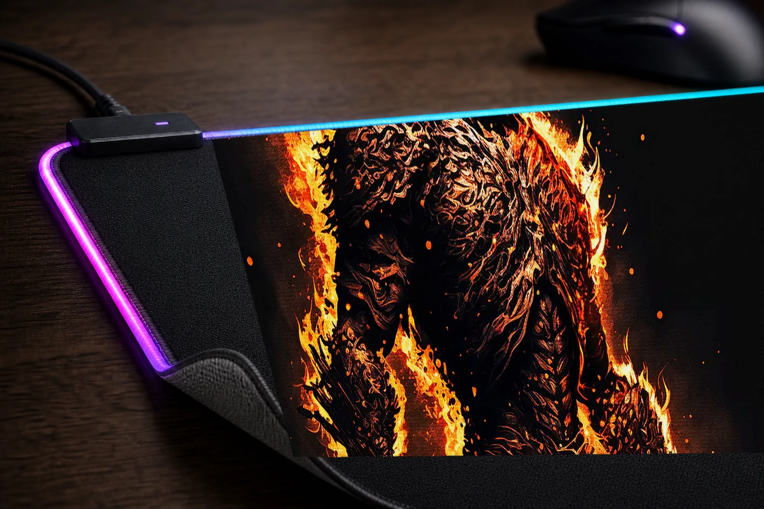 Illustrator fire full body RGB Desk Mat controller and material detail