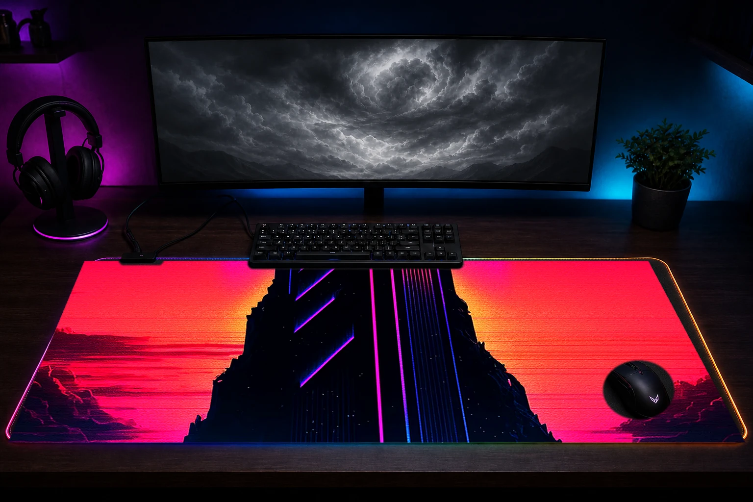 Monolith wave cultists RGB Desk Mat immersive setup scene
