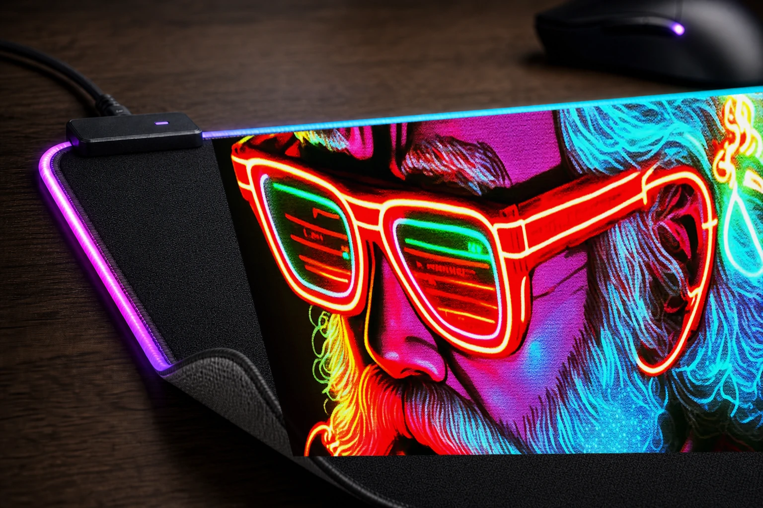 Glow wave Santa RGB Desk Mat controller and material detail