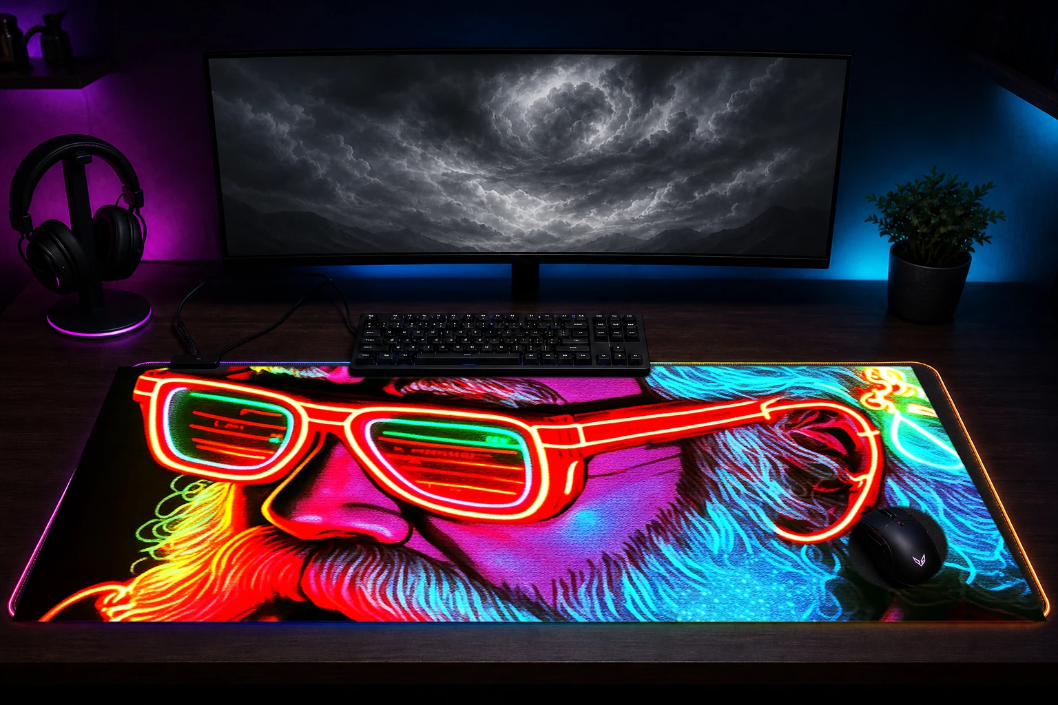 Glow wave Santa RGB Desk Mat immersive setup scene