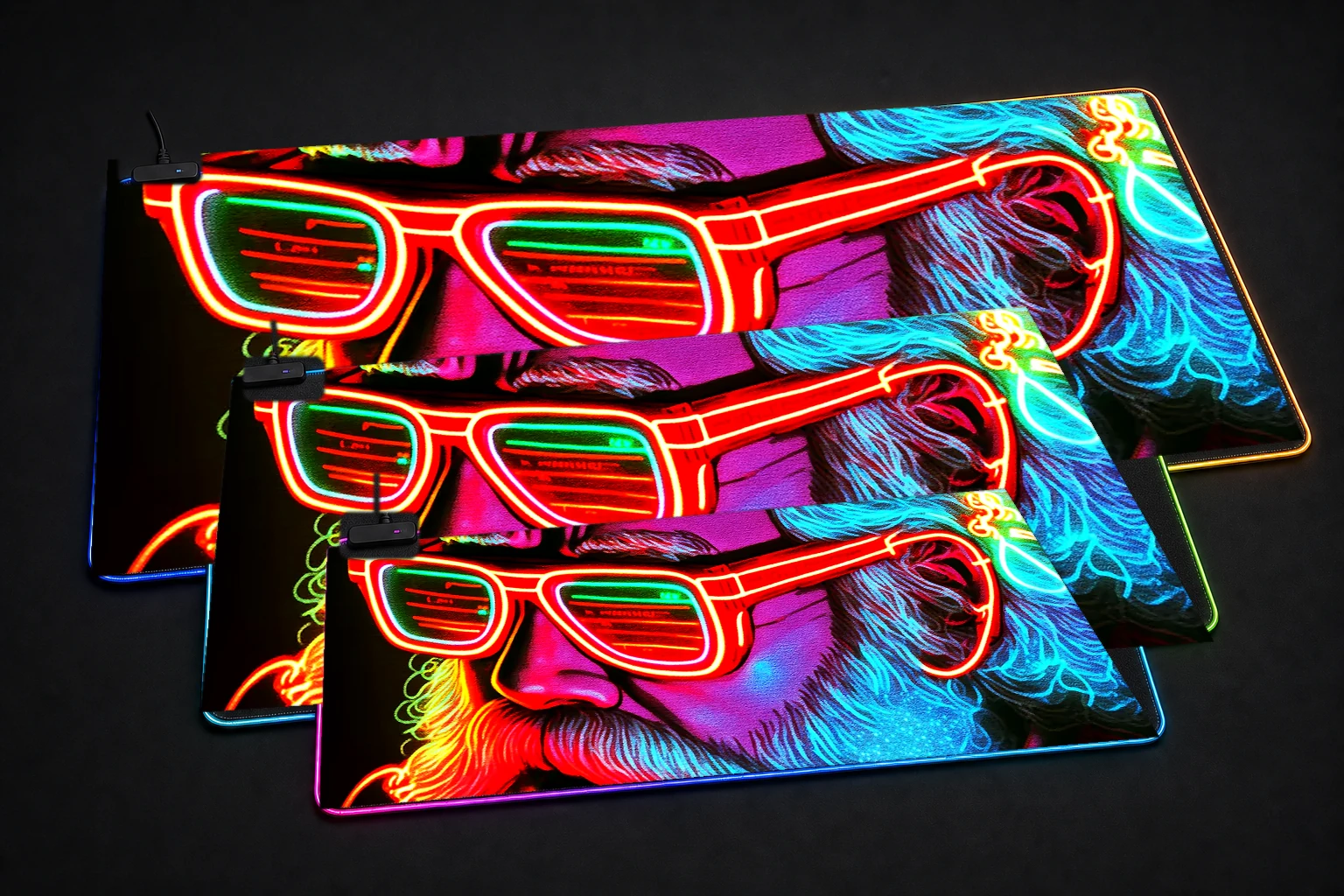 Glow wave Santa RGB Desk Mat three-size comparison