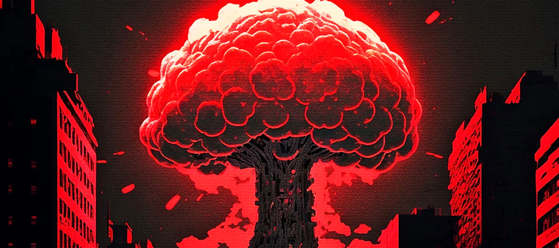 Red atomic explosion RGB Desk Mat full-width design preview