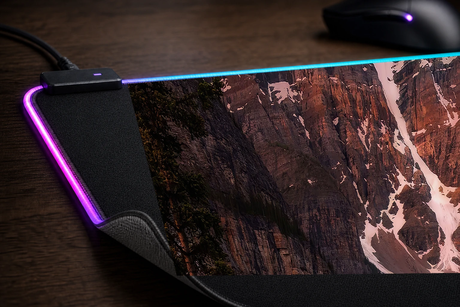 moraine lake mountains RGB Desk Mat controller and material detail