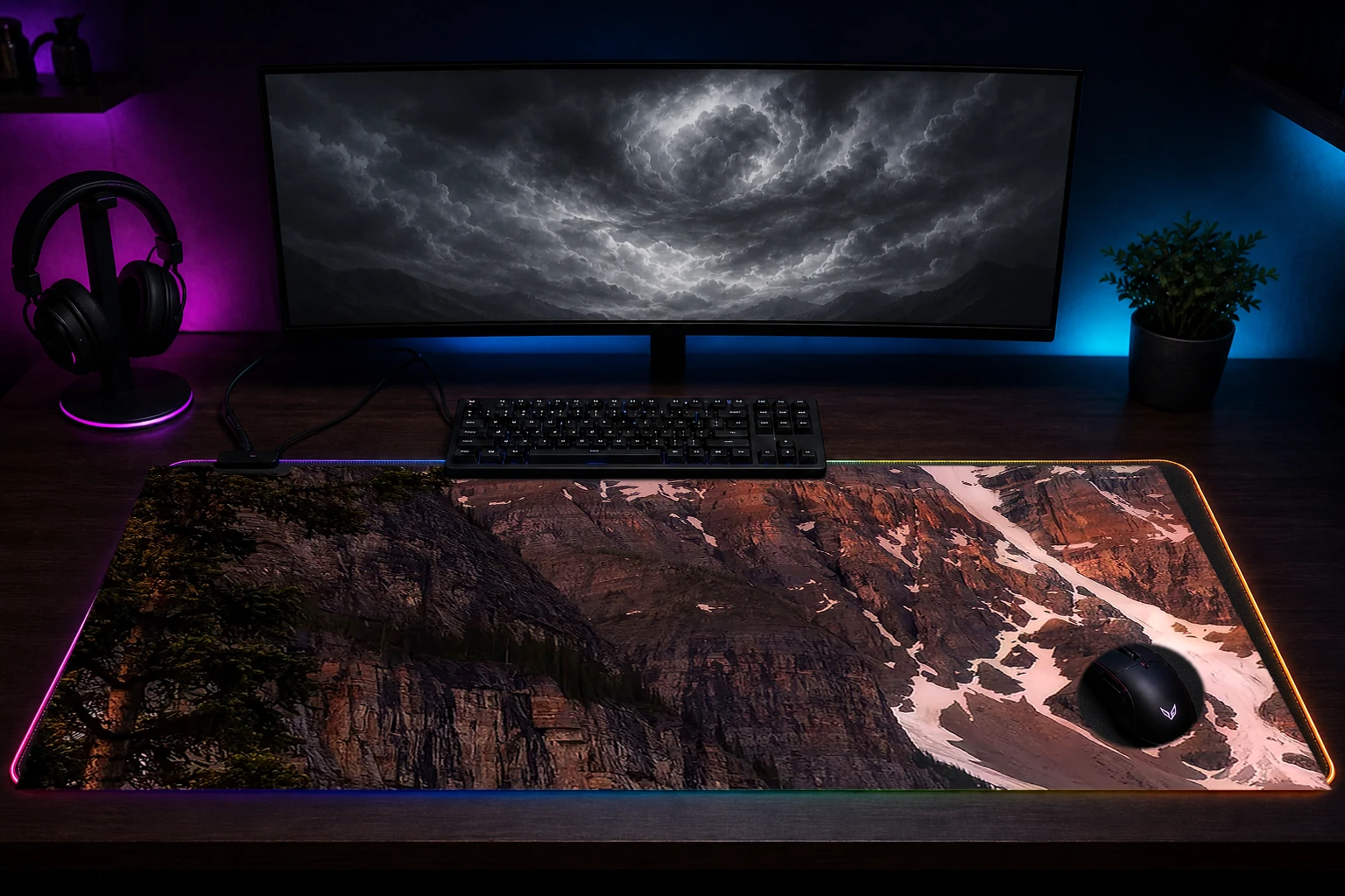 moraine lake mountains RGB Desk Mat immersive setup scene
