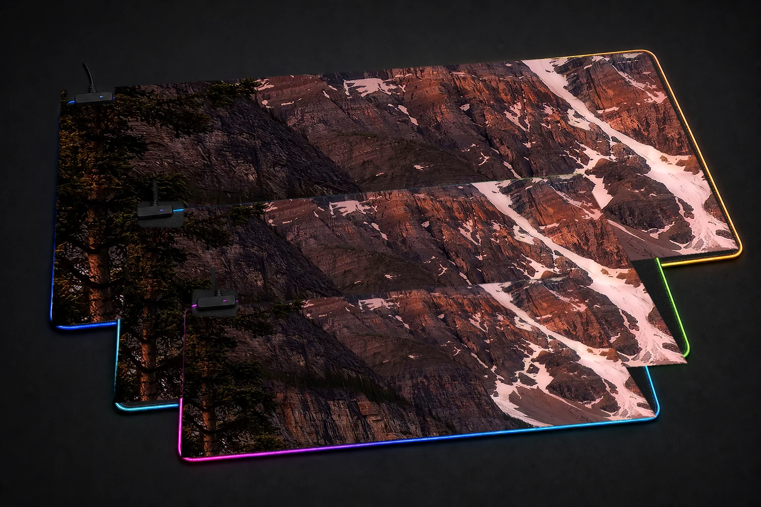 moraine lake mountains RGB Desk Mat three-size comparison