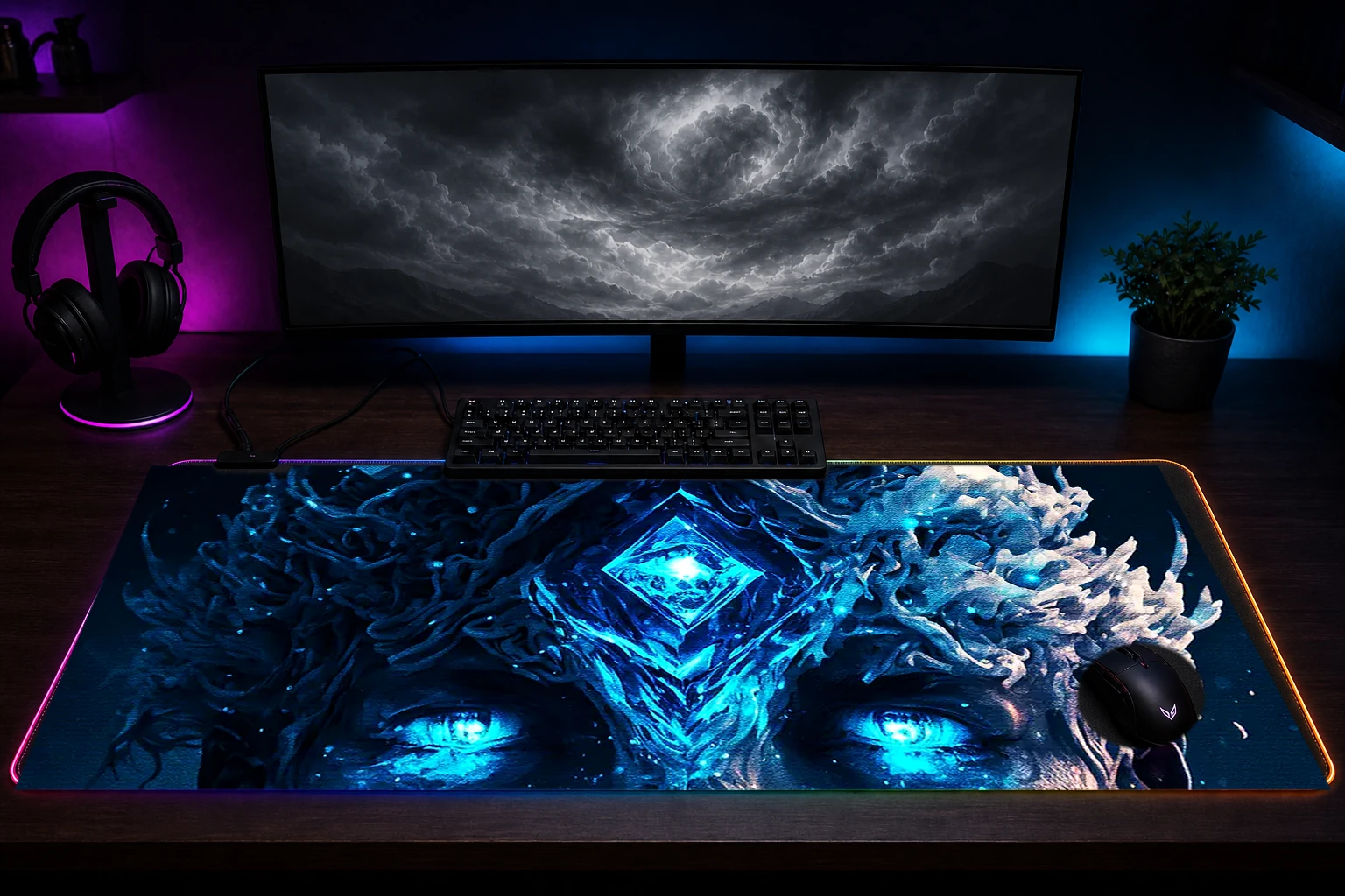 Paint Devils Ice RGB Desk Mat immersive setup scene