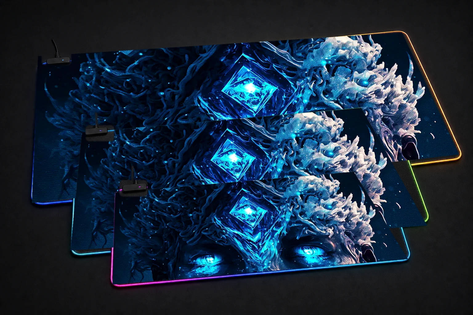 Paint Devils Ice RGB Desk Mat three-size comparison