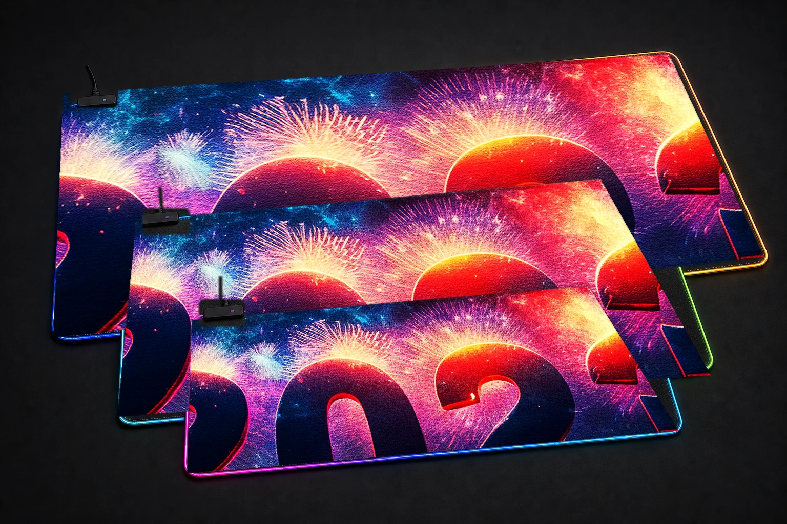 New Year RGB Desk Mat three-size comparison