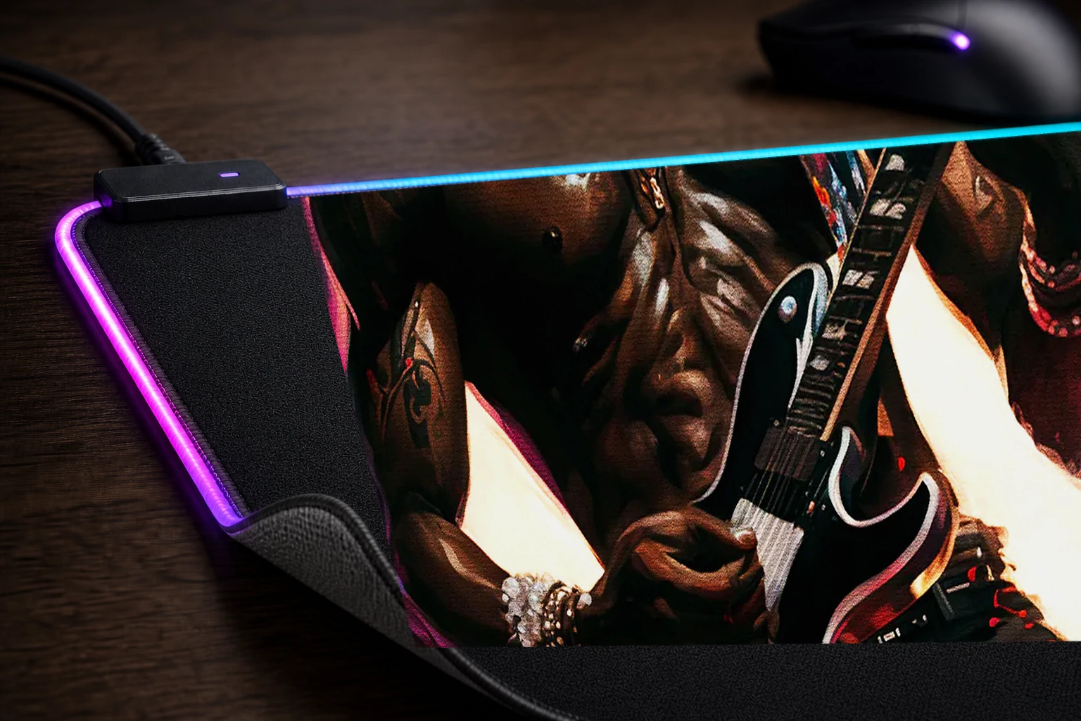 The Artists as Rockstar RGB Desk Mat controller and material detail