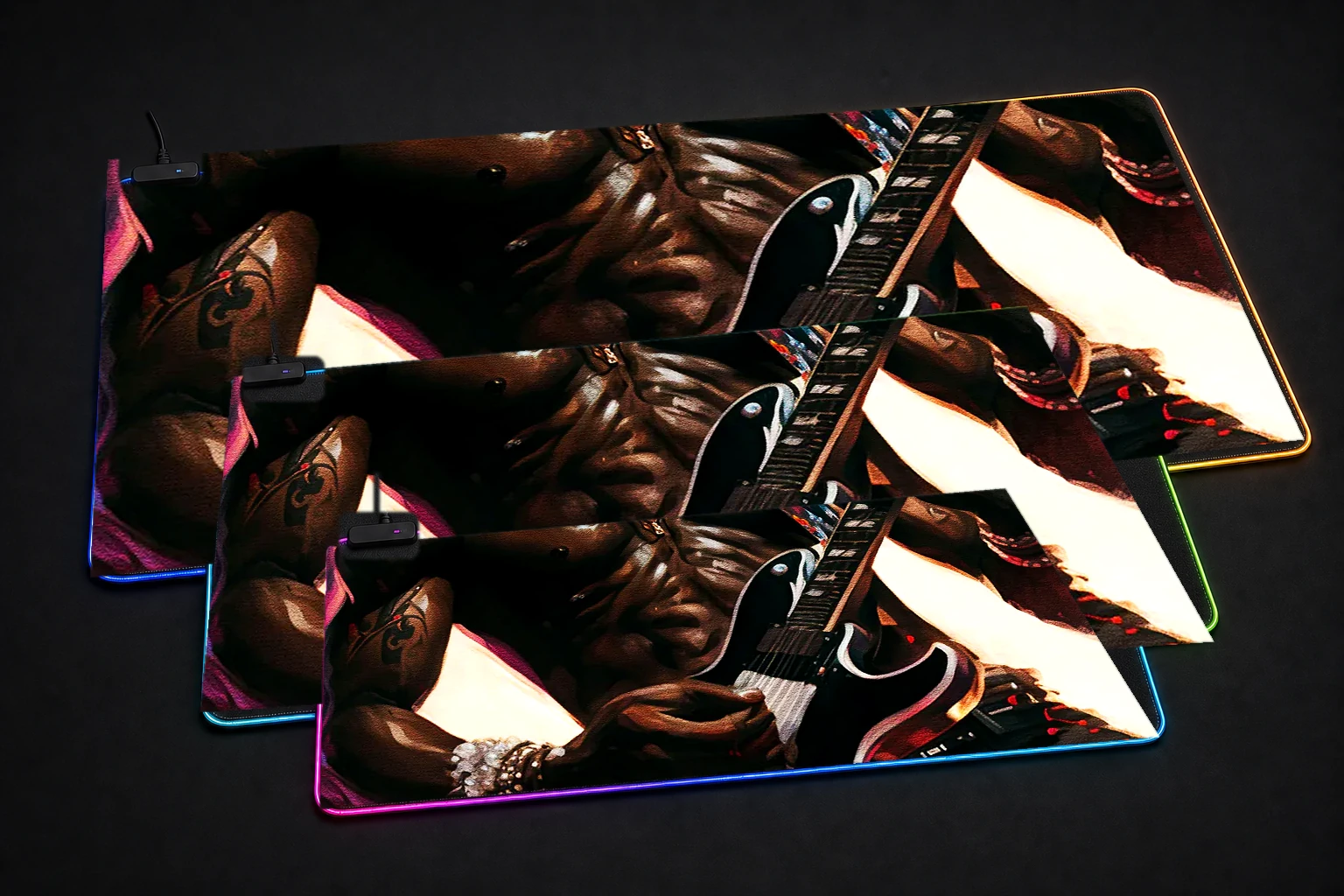 The Artists as Rockstar RGB Desk Mat three-size comparison
