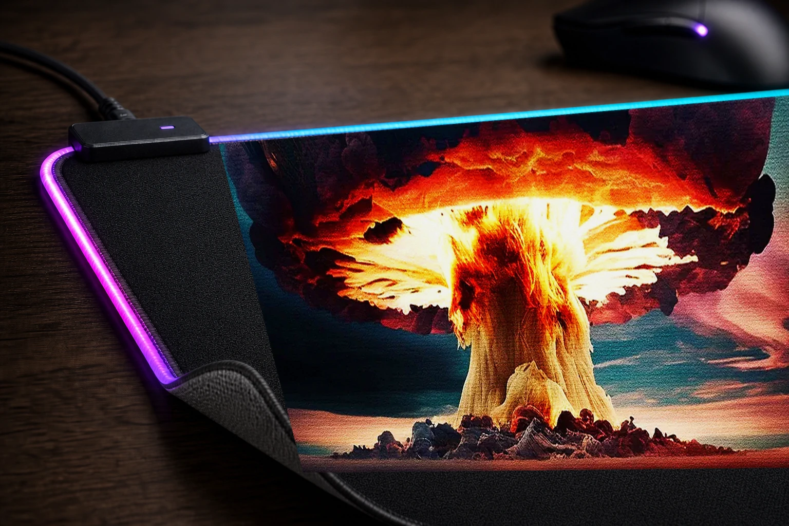 Atomic Explosion RGB Desk Mat controller and material detail