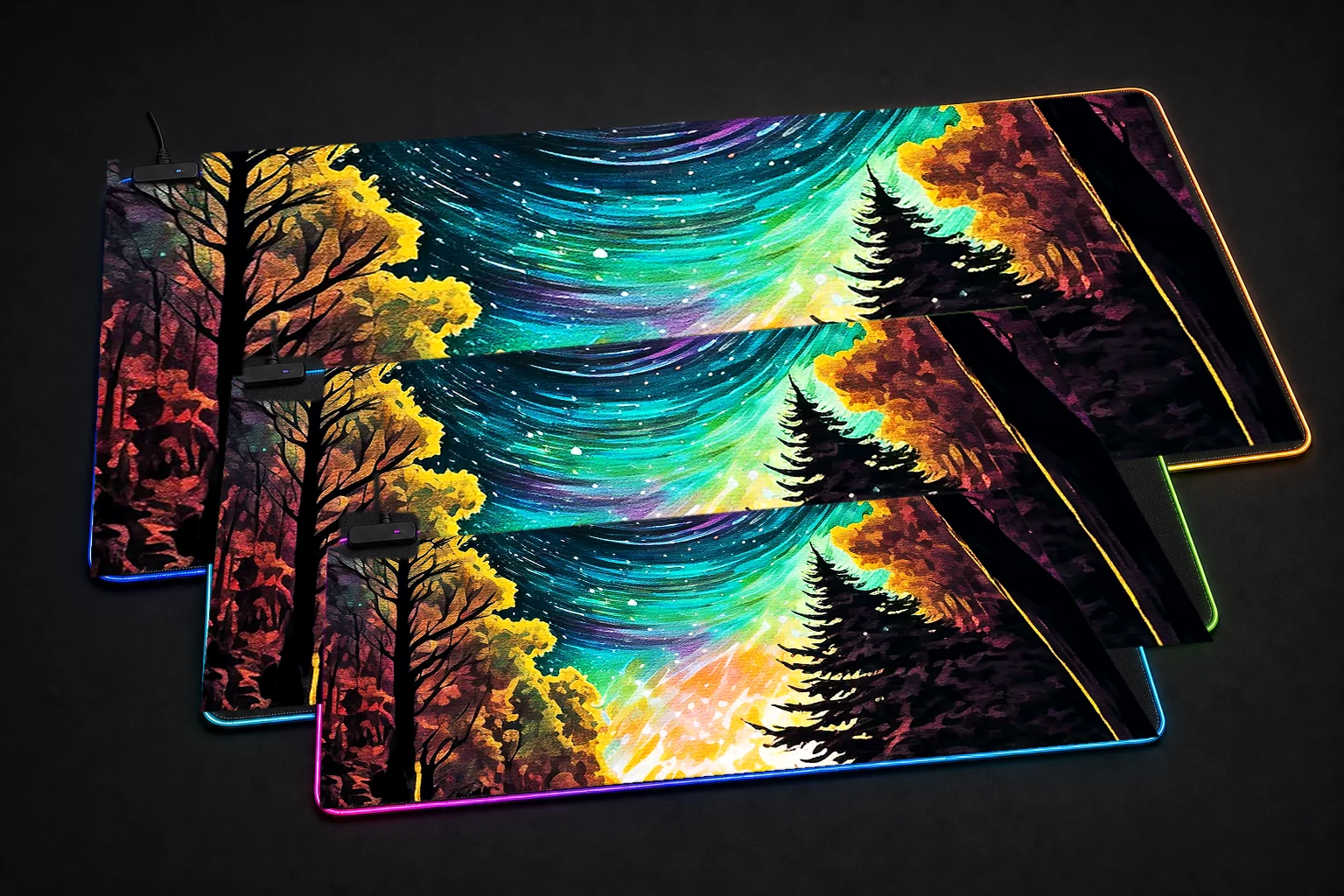 Paint The Silent Night RGB Desk Mat three-size comparison