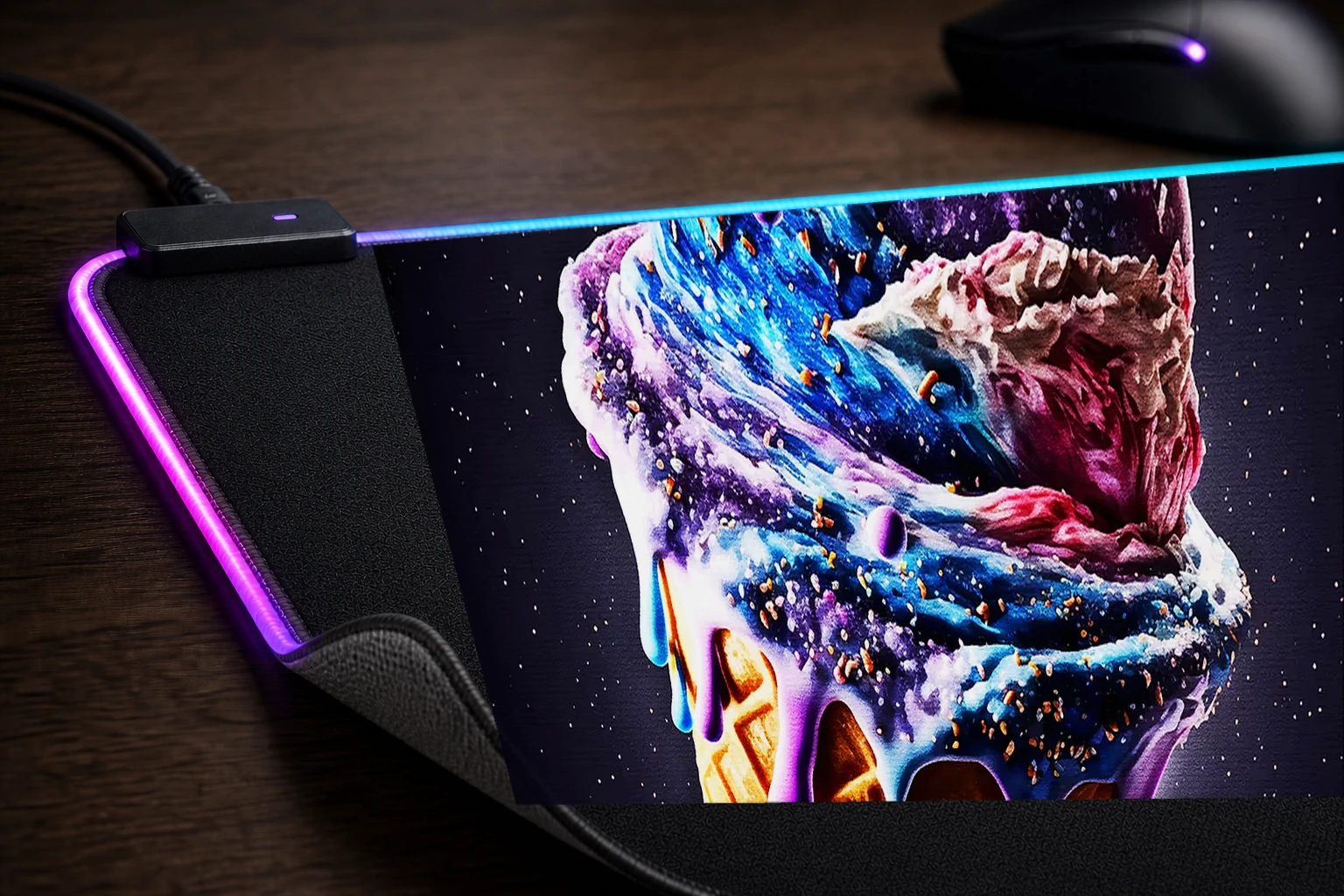 Ice cream cosmic galaxy RGB Desk Mat controller and material detail