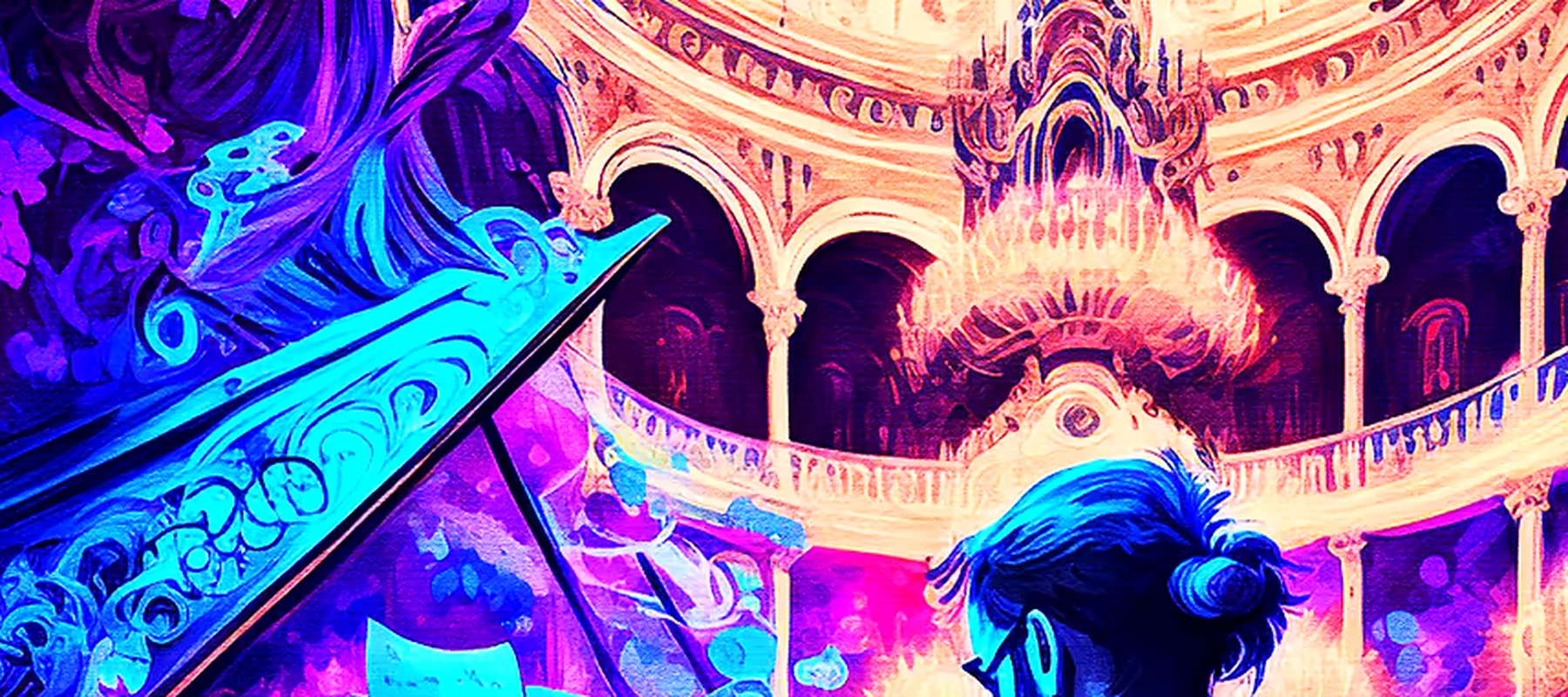 Pianist Music RGB Desk Mat full-width design preview