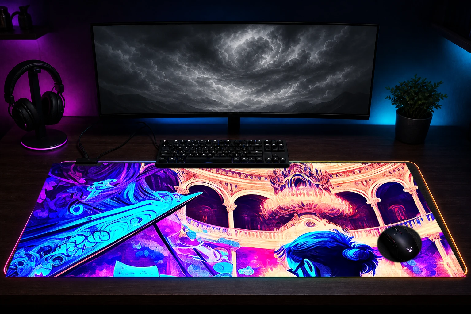Pianist Music RGB Desk Mat immersive setup scene